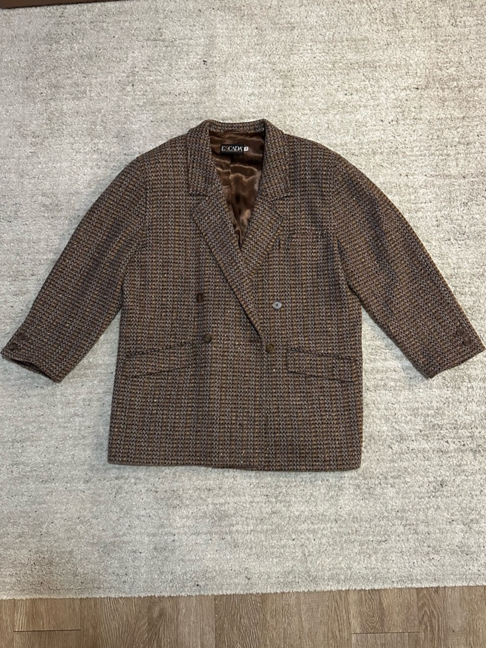 Vintage Brown Houndstooth Double-Breasted Coat